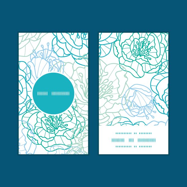 向量蓝色线艺术花垂直圆形框架模式名片套图片下载