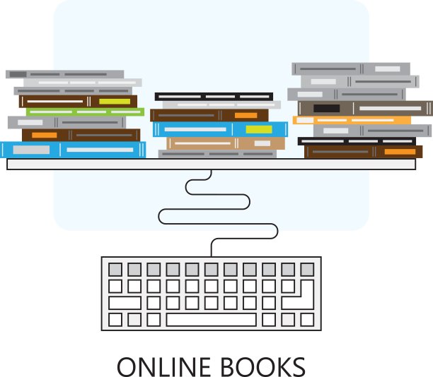 网上书籍和电脑键盘的现代平面概念设计图片下载