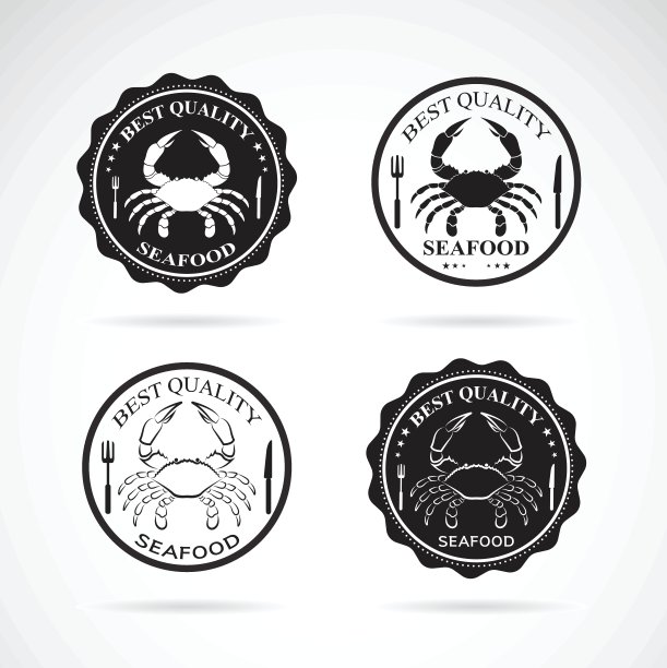 一套病媒蟹海鲜标签在白色背景上。的动物。我图片下载