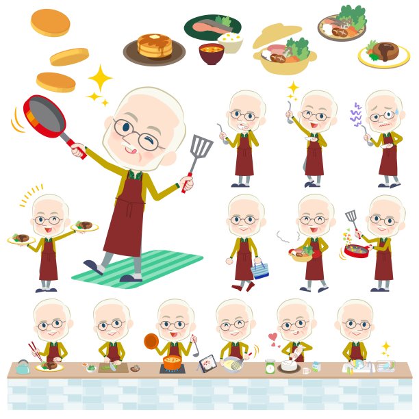 黄赭色编织老人白做饭图片下载