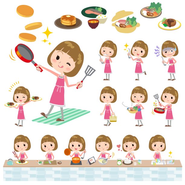 直刘海，粉色衬衫女人做饭图片下载