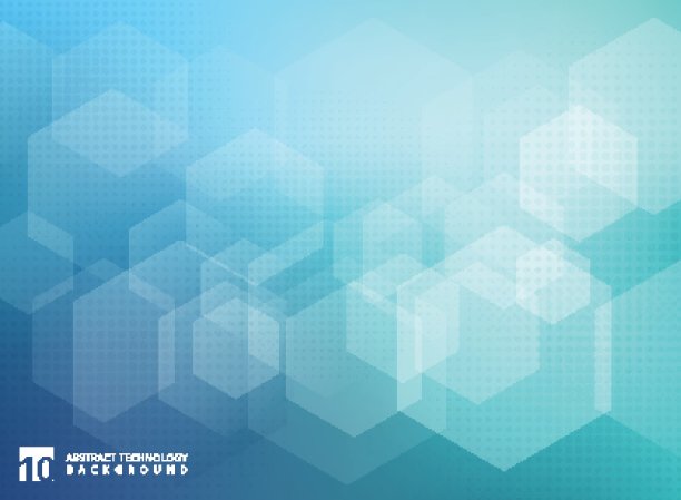 抽象几何六边形叠加模式在蓝色背景。图片下载