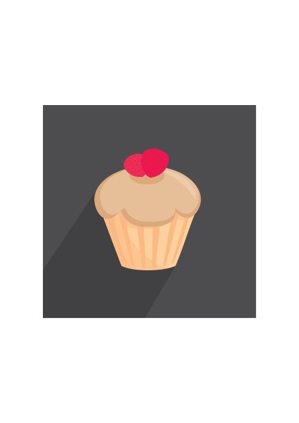 平面矢量纸杯蛋糕标志孤立在黑暗的背景图片下载