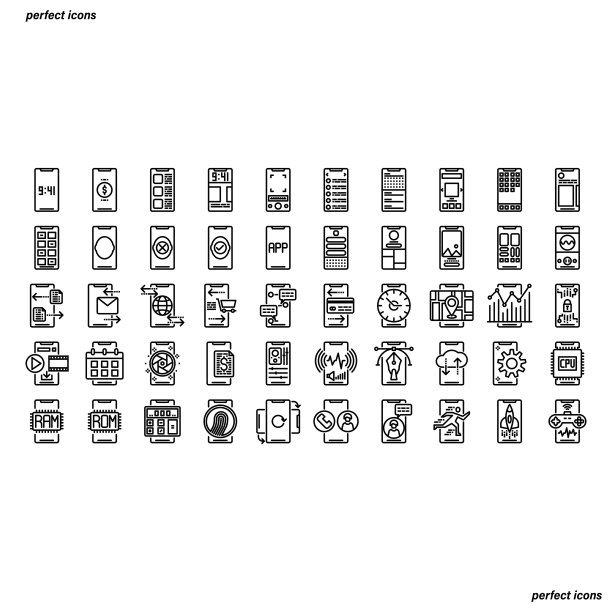 智能手机轮廓图标完美像素。用于网站，模板，包，平台。概念业务对象设计。图片下载