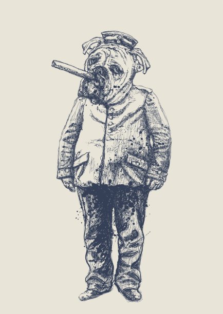 牛头犬看门人，嘴里叼着雪茄图片下载
