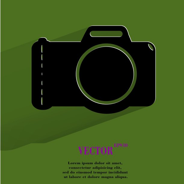 照片相机。平坦的现代网页按钮与长阴影和空间的文本图片下载