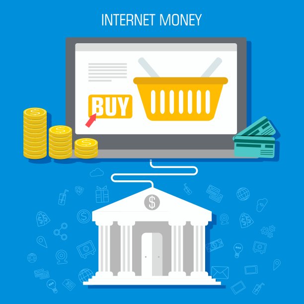 平面互联网上的钱从银行笔记本电脑的背景设计理念。矢量图图片下载