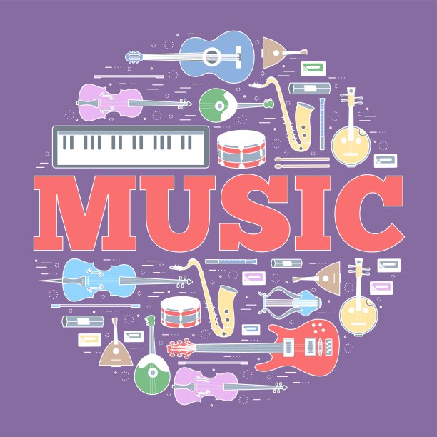 音乐乐器圈信息图模板概念。图标设计为您的产品或设计，网页和移动应用程序。矢量平面插图背景图片下载