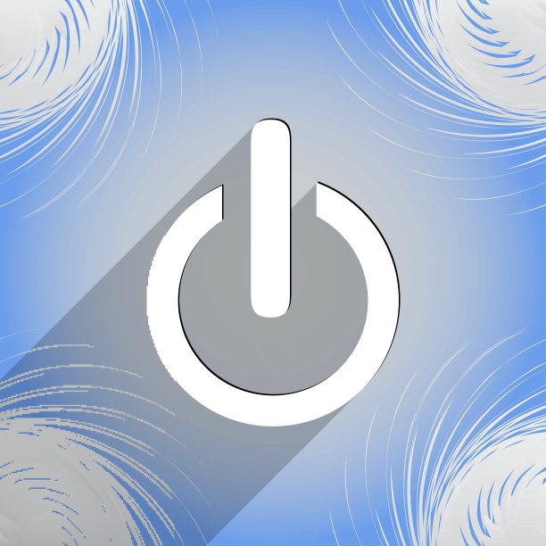 电源图标符号平面现代网页设计与长阴影和空间的文本。向量图片下载