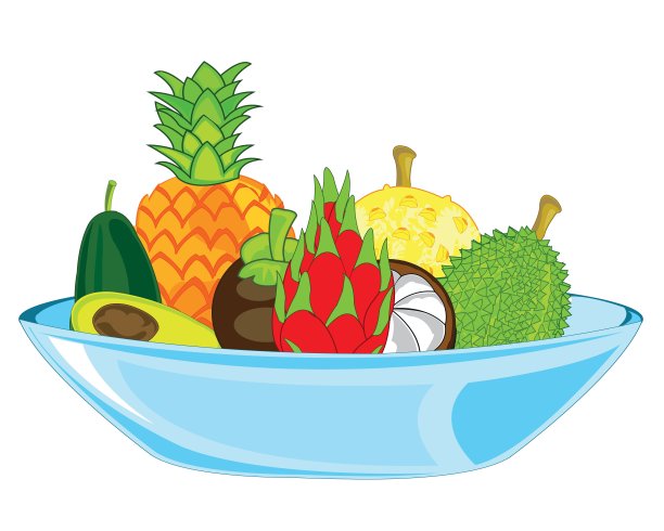 矢量插图异国情调的热带水果在盘子图片下载