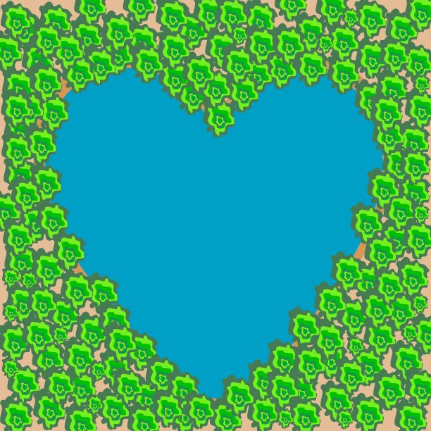 蓝色的湖树林形状的心图片下载