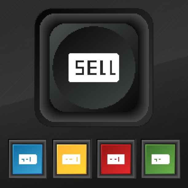 销售，贡献者收入图标符号。五套彩色，时尚的钮扣黑色纹理为您的设计。向量图片下载