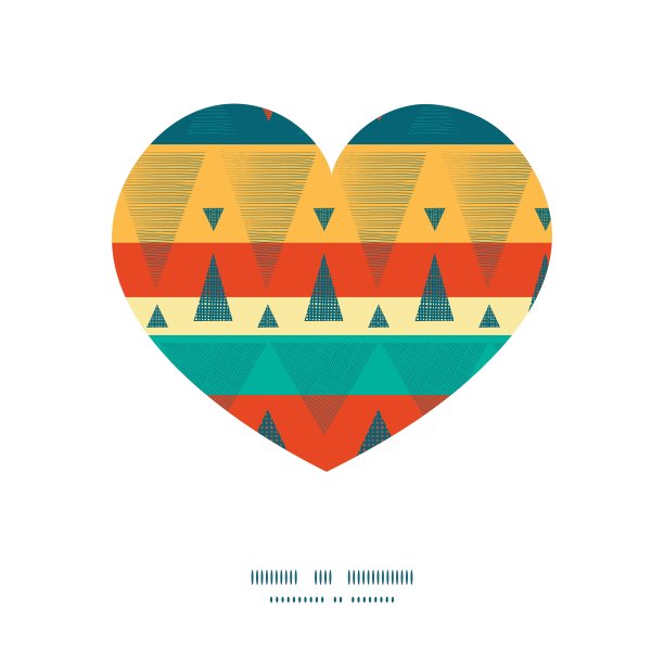 向量充满活力的伊卡特条纹心轮廓模式框架图片下载