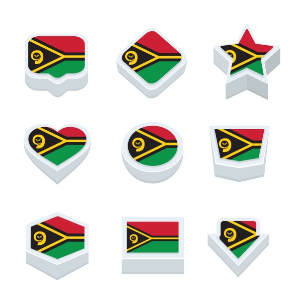 瓦努阿图国旗图标和按钮设置9种风格图片下载