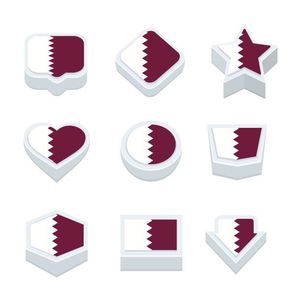 卡塔尔旗帜图标和按钮设置9种风格图片下载