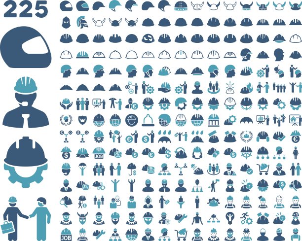 工作安全和头盔图标设置。图片下载