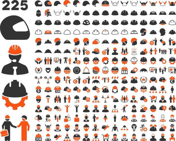 工作安全和头盔图标设置。图片下载