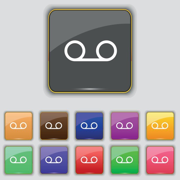 录音带图标标志。为你的网站设置11个颜色的按钮。向量图片下载