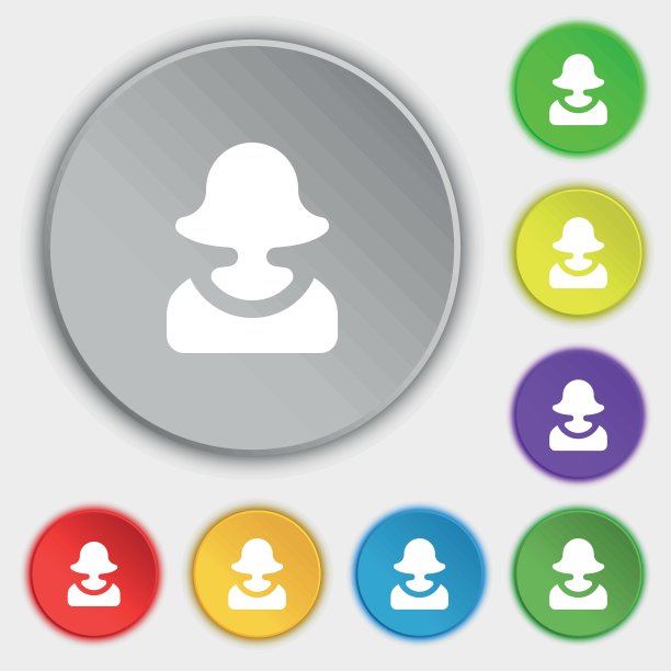 女性剪影图标标志。符号在五个平面按钮上。向量图片下载