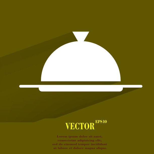 餐厅钟形。平坦的现代网页按钮与长阴影和空间的文本图片下载