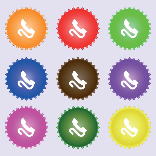 复古手机图标标志。一套九种不同颜色的标签。向量图片下载