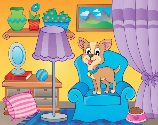 有狗在扶手椅的房间图片下载