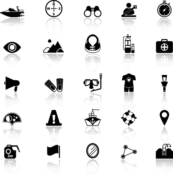 水道相关图标与反射在白色的背景图片下载