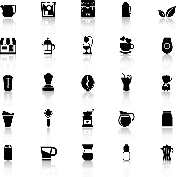 咖啡和茶图标与反映在白色的背景图片下载