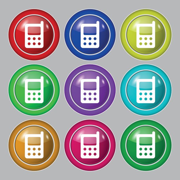 手机图标标志。符号上有九个圆形彩色按钮。向量图片下载