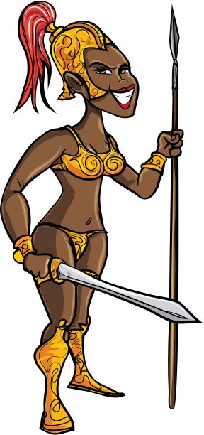 卡通黑人女武士拿着一把剑图片下载