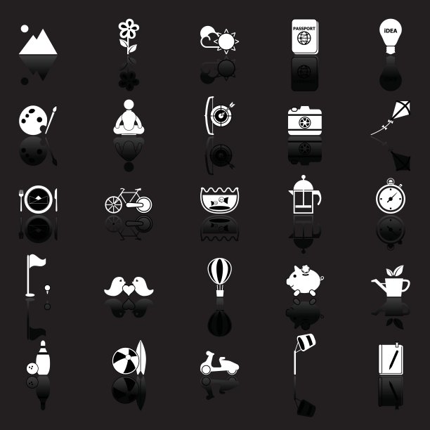 慢生活活动图标与反映在黑色的背景图片下载