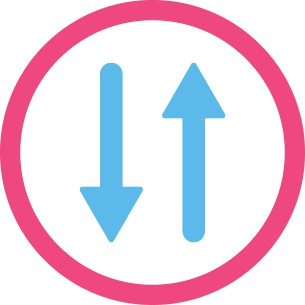 箭头交换垂直平坦的粉红色和蓝色的圆形矢量图标图片下载