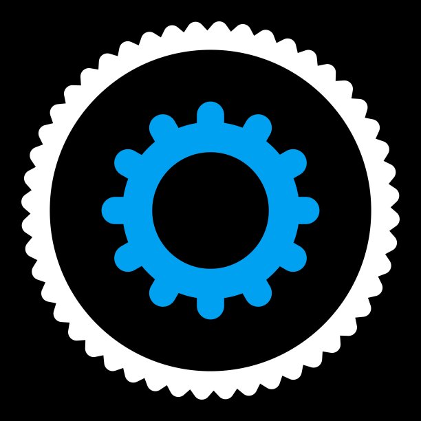 齿轮平蓝色和白色圆形邮票图标图片下载