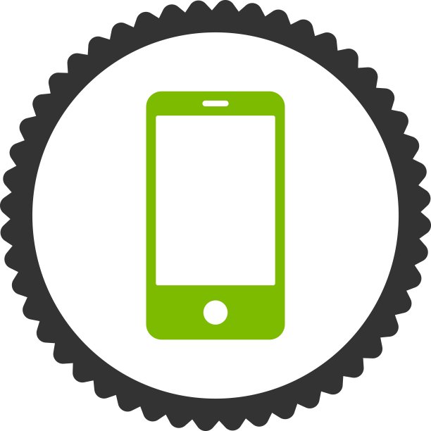 智能手机平环保绿色和灰色圆形邮票图标图片下载