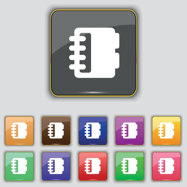 记事本，日历图标标志。为你的网站设置11个颜色的按钮。向量图片下载