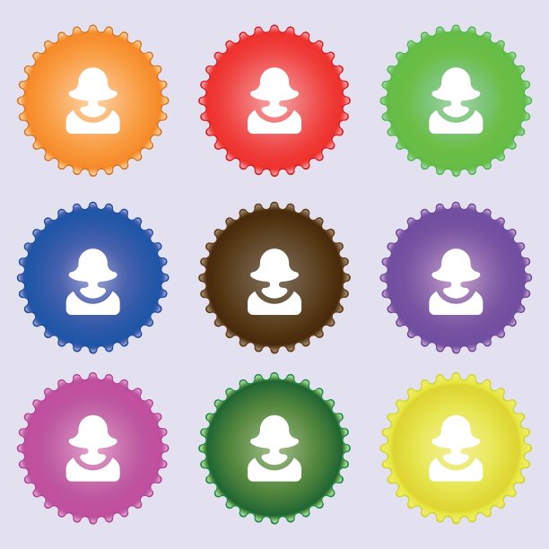 女性剪影图标标志。一套九种不同颜色的标签。向量图片下载