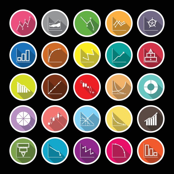 经济图的线条平坦，图标有很长的阴影图片下载