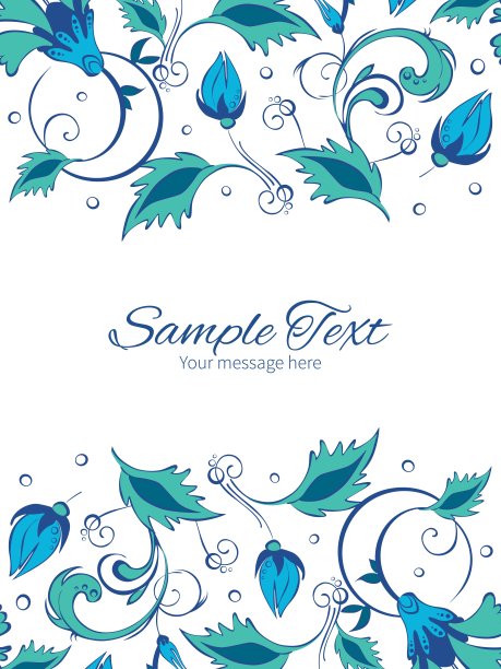 向量蓝色绿色漩涡花垂直双边界框架i图片下载