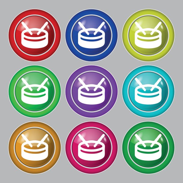 鼓图标符号。符号上有九个圆形彩色按钮。向量图片下载