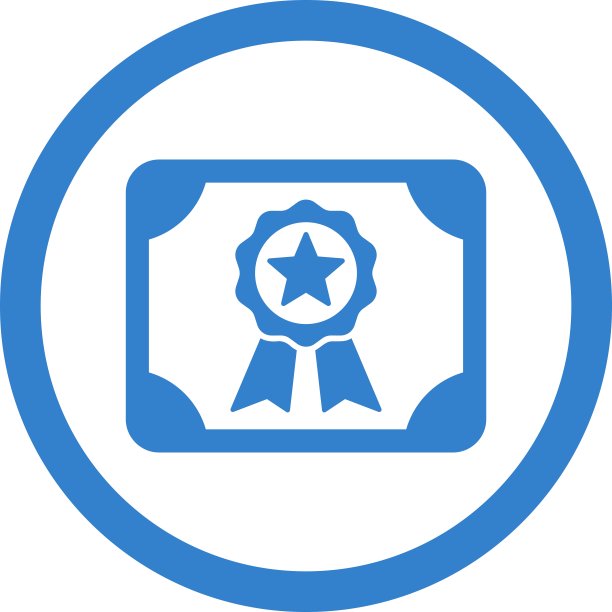 证书平坦钴色圆形矢量图标图片下载