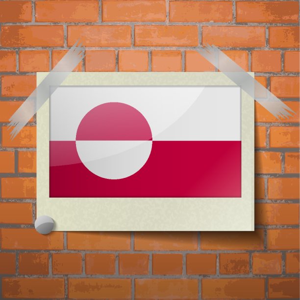 红砖墙上贴着格陵兰岛的苏格兰旗图片下载