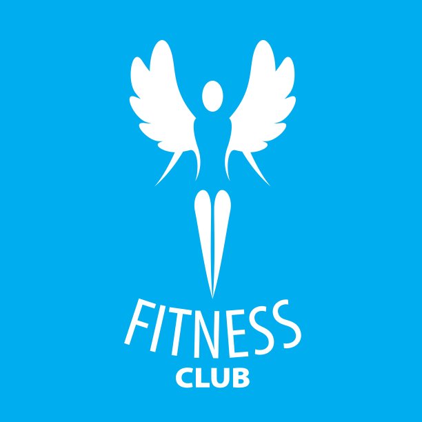 向量标志女孩与翅膀在蓝色的背景图片下载