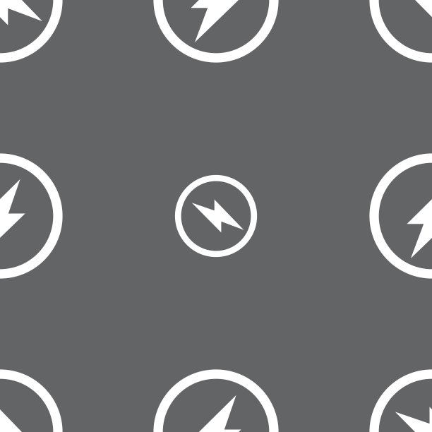 照片闪光标志图标。闪电的象征。灰色背景上的无缝模式。向量图片下载