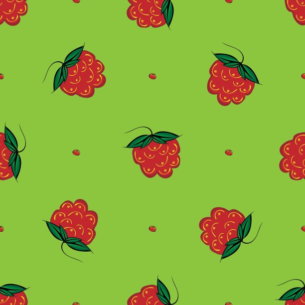 浆果树莓无缝图案自然绿色背景图片下载