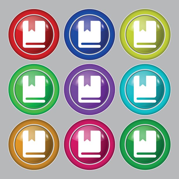 书签图标符号。符号上有九个圆形彩色按钮。向量图片下载