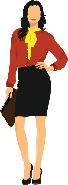 穿橙色衣服的可爱女士。矢量图图片下载