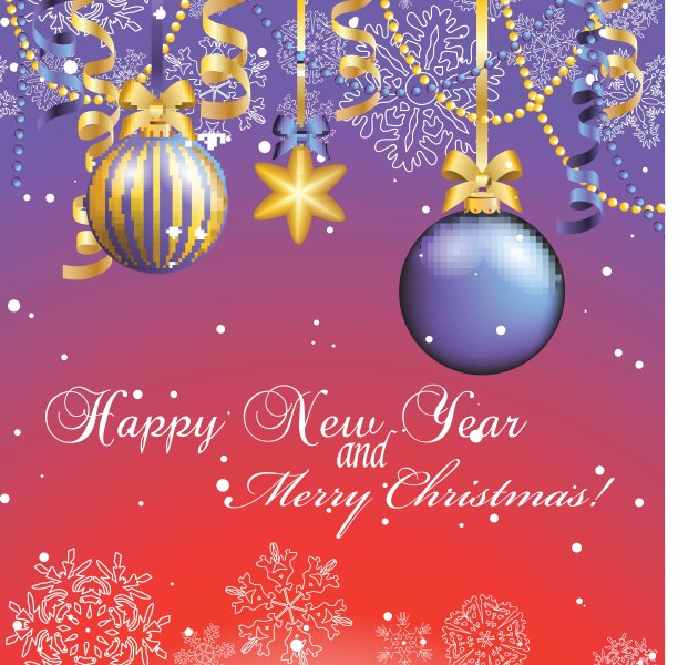 新年贺卡。带蝴蝶结和丝带的圣诞舞会。图片下载