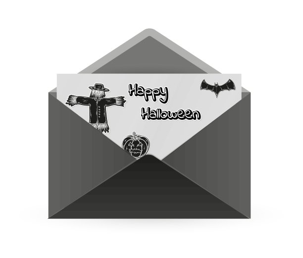 稻草人，蝙蝠，南瓜和信封图片下载