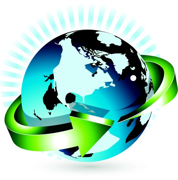 地球仪和绿色箭头图片下载