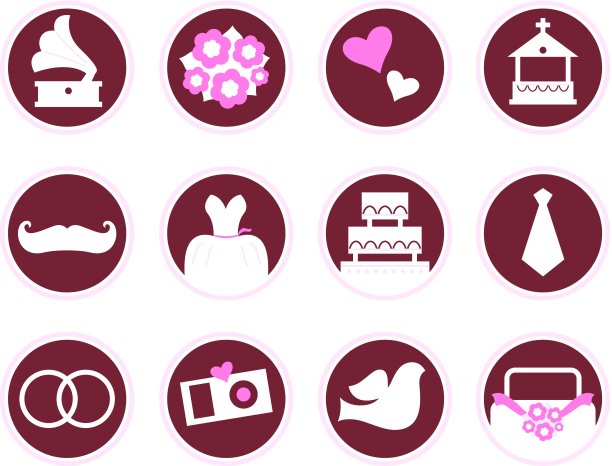 复古的婚礼设计元素和图标孤立在白色图片下载